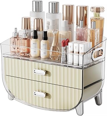 LAMU Makeup Organizer with 2 Drawers, White