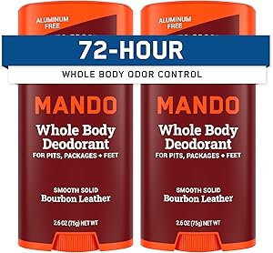 Mando Whole Body Deodorant For Men - Bourbon Leather, 2.6oz (Pack of 2)