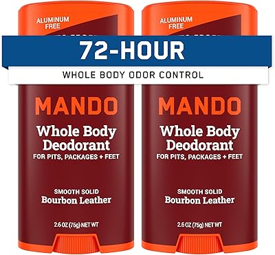 Mando Whole Body Deodorant For Men - Bourbon Leather, 2.6oz (Pack of 2)