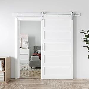 COSHOMER 40in x 84in White Sliding Barn Door with Brushed Nickel Hardware Kit Review