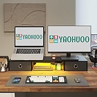 YAOHUOO Dual Monitor Stand with LED Light and 2 Drawers — image 5