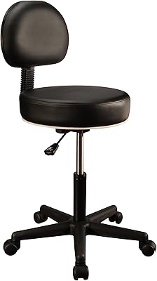 Master Massage Pneumatic Hydraulic Rolling Stool with Backrest, Black
