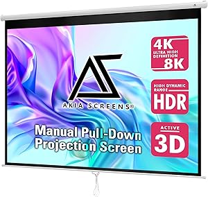 Akia Screens 100-inch Manual Pull Down Projector Screen