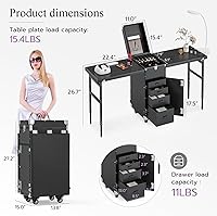 Icoget Portable Nail Table Desk with Rolling Wheels and Makeup Train Case — image 8