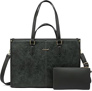 LOVEVOOK Vintage Leather Laptop Tote Bag with Clutch - 15.6 Inch Review