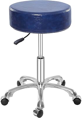 Lilfurni Thick Padding Swivel Rolling Stool (Blue)