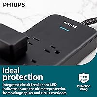 Philips 7-Outlet Adapter Spaced Surge Protector with USB Charging, 4ft Braided Cord — image 4