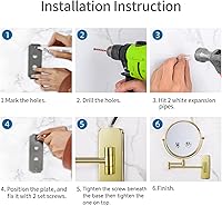 Nicesail Wall Mounted Makeup Mirror, 7X Magnification, Gold Finish — image 6