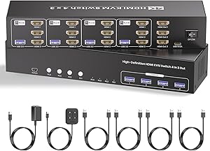 Scyniney USB 3.0 Three Monitor HDMI KVM Switch 4-Port