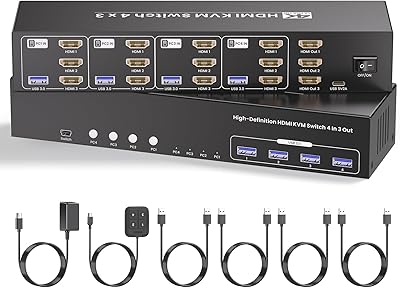 Scyniney USB 3.0 Three Monitor HDMI KVM Switch 4-Port
