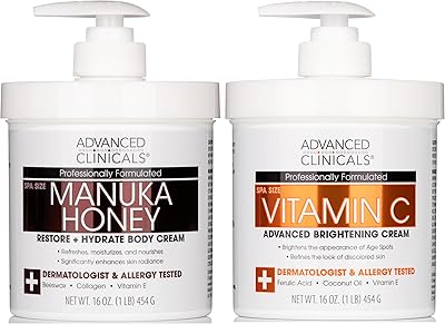 Advanced Clinicals Vitamin C Brightening Cream + Manuka Honey Body Lotion 2pc Set