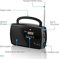 GPX R633B Portable Shortwave AM/FM Clock Radio — image 4