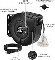 WILAWELS Retractable Extension Cord Reel 60FT 12AWG — image 8