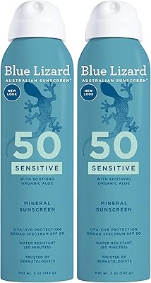 Blue Lizard Sensitive Mineral Sunscreen Spray SPF 50+, 5 fl oz (Pack of 2)