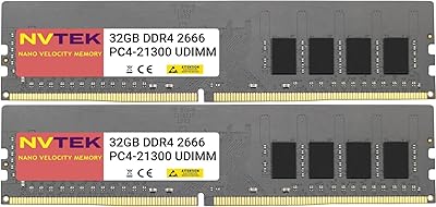 NVTEK 64GB (2x32GB) DDR4 2666MHz PC4-21300 UDIMM Memory Kit