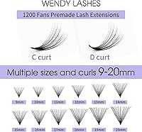 WENDY Lashes Premade Fans Eyelash Extensions 1200PCS 20D 0.07mm D Curl Mixed 9-20mm — image 3