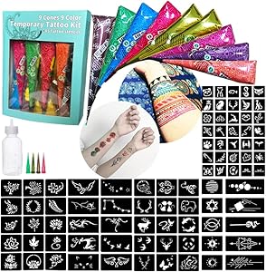 WEERSHUN 9 Pcs Temporary Tattoo Kit with Stencils Review