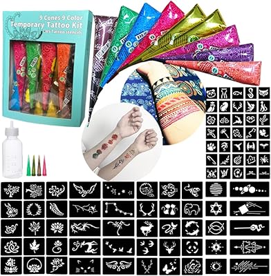 WEERSHUN 9 Pcs Temporary Tattoo Kit with Stencils