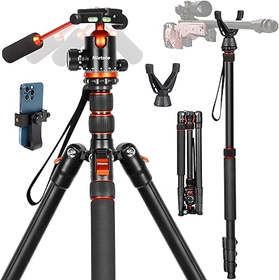 Nietoto 2-in-1 Tripod for Camera & Hunting, 68″