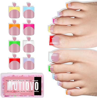 MUTIOVO 8 Mixed Summer Color French Tip Toe Nail Tips