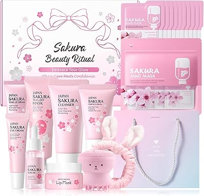 MrCuvaryas Sakura Skincare Set for Teen Girls & Women, 32PCS