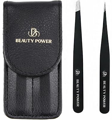 Beauty Power Precision Tweezers Set – Slant & Point Tips, Matte Black