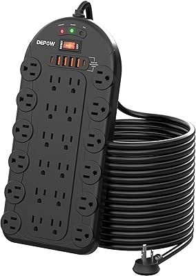DEPOW 15Ft Power Strip Surge Protector with 24 Outlets and 6 USB Ports