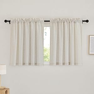 RYB HOME Linen Blend Curtains 36″L x 52″W, 2 Panels Set