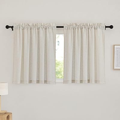RYB HOME Linen Blend Curtains 36″L x 52″W, 2 Panels Set