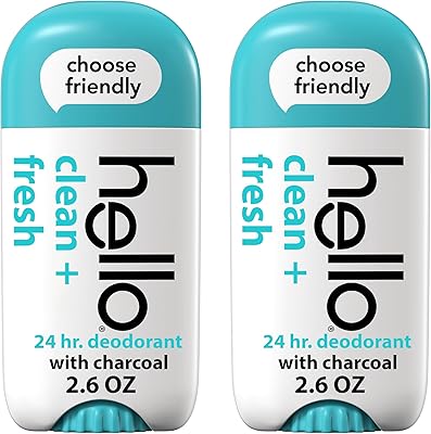 hello Clean and Fresh Aluminum Free Deodorant with Charcoal, 2.6oz (2-Pack)