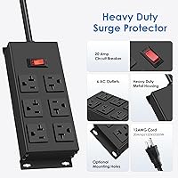 JUNNUJ 20 Amp Heavy Duty Power Strip 6-Outlet Surge Protector — image 2