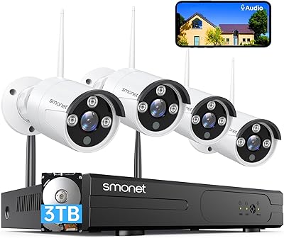 SMONET 8-Channel Wireless Security Camera System with 4pcs 1080P Cameras and 3TB HDD