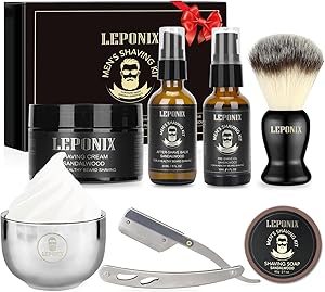 LEPONIX Men's Shaving Kit with Straight Edge Razor & Sandalwood Essentials Review