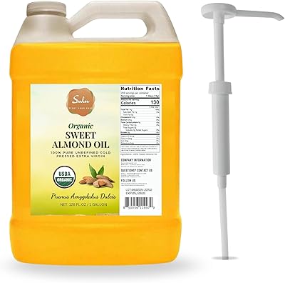 Sulu Organics Certified Organic Unrefined Cold Pressed Sweet Almond Oil 1 Gallon