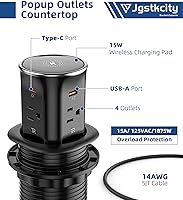 Jgstkcity Pop Up Outlet for Countertop 9-in-1 Power Strip with Wireless Charger — image 6