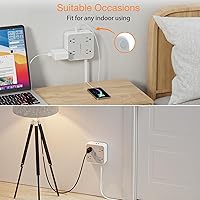 TESSAN TS-1026-C Flat Plug 20 FT Extension Cord Surge Protector with 8 AC Outlets and 3 USB Ports — image 7