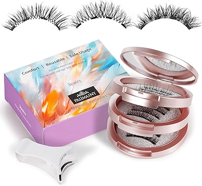 PALIMAINY Magnetic Eyelashes with Applicator, 3 Pairs - Natural, Wispy, Fluffy Styles