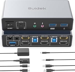 SUIDEK HDMI KVM Switch 2 Monitors 2 Computers