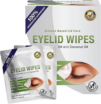 Lunovus Premium Eyelid Wipes with Tea Tree and Coconut Oil - Box of 30