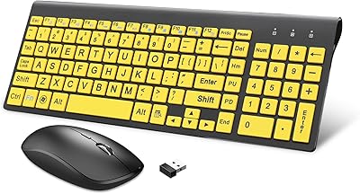 HXMJ Wireless Large Print Keyboard and Mouse Set E68 Yellow