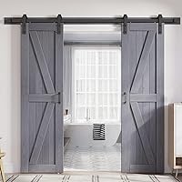 FREDBECK Gray Double Barn Door 48×84 Inch with 8FT Hardware Kit — image 1