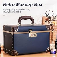 urecity Vintage Makeup Train Case, Navy Blue — image 2