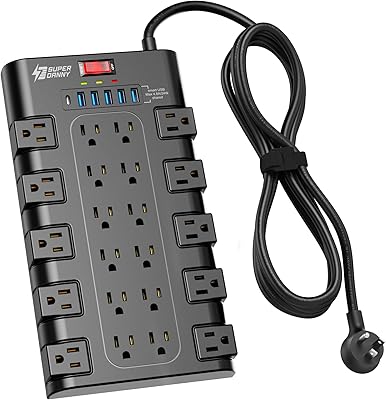 SUPERDANNY Power Strip Surge Protector with 22 AC Outlets and 6 USB Ports