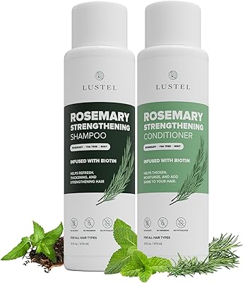 LUSTEL Rosemary Strengthening Volumizing Shampoo and Conditioner Set - 16 Fl Oz Each