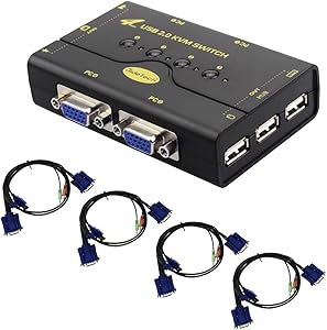 JideTech 4-Port VGA KVM Switch with USB Hub and Audio Support