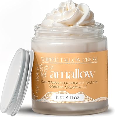 Amallow 100% Grass Fed Beef Tallow for Skin Care, 4 FL. oz. (Orange Creamsicle)