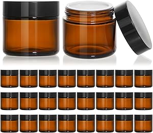 KEYWING 2 oz Amber Glass Jars with Black Lids, 24 Pack