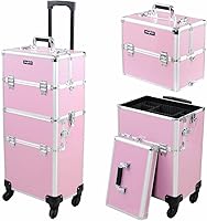 Mefeir 2 in 1 Rolling Makeup Train Case (Pink) — image 1