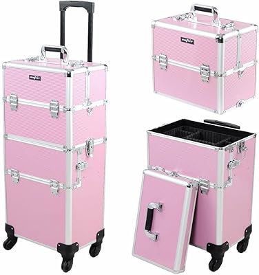 Mefeir 2 in 1 Rolling Makeup Train Case (Pink)
