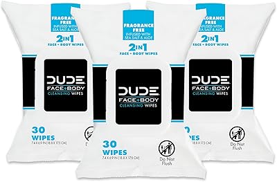 DUDE Wipes Face and Body Wipes 3-Pack, 90 Count